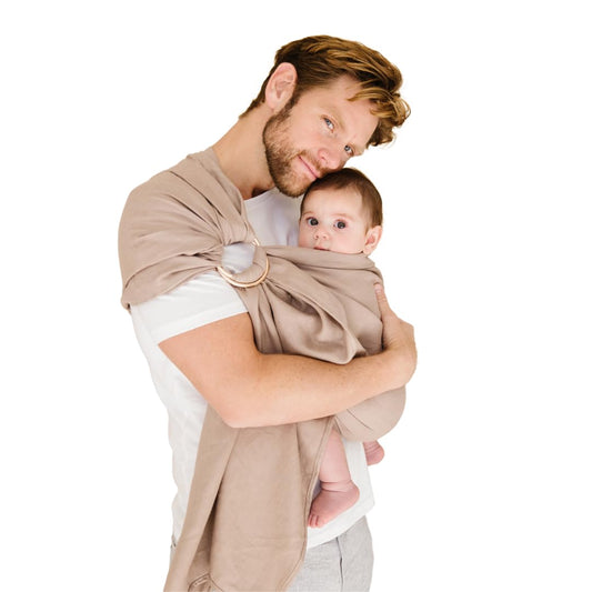 WildBird - Ring Sling Baby Carrier - Newborn to Up to 35 lbs - for Moms, Dads & Caregivers - 100% Natural Belgian Linen Fibers - Versatile & Adjustable - 90” Size - Desert Lark Fabric & Black Ring