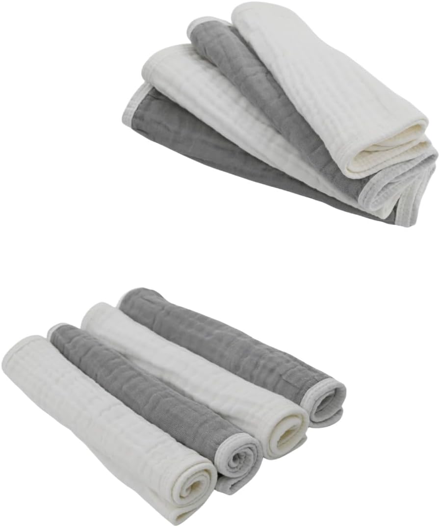 Synrroe Burp Cloths Large, Muslin Burp Cloths for Baby Girls and Boys, Pack of 4 Extra Absorbent and Soft Muslin, 6 Layers 20 by 10 Inches 100% Cotton (Grey-White 4 Pack)