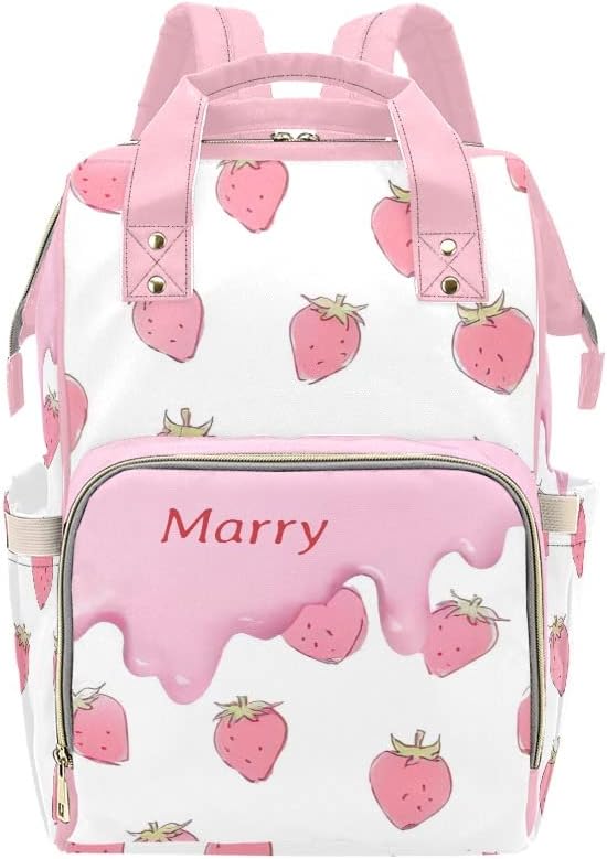 Pink Strawberry Diaper Bags with Name Waterproof Mummy Backpack Nappy Nursing Baby Bags Gifts Tote Bag for Women