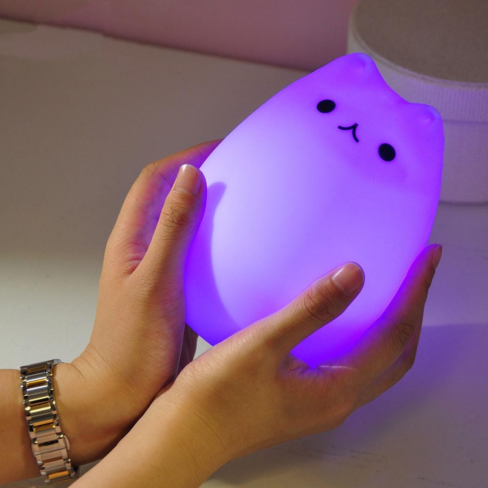 Celebrity Cat USB Rechargeable Silicone 7-Color Changing LED Night Light for Kids & Baby, Nursery & Bedroom Nightlights, Christmas Gifts