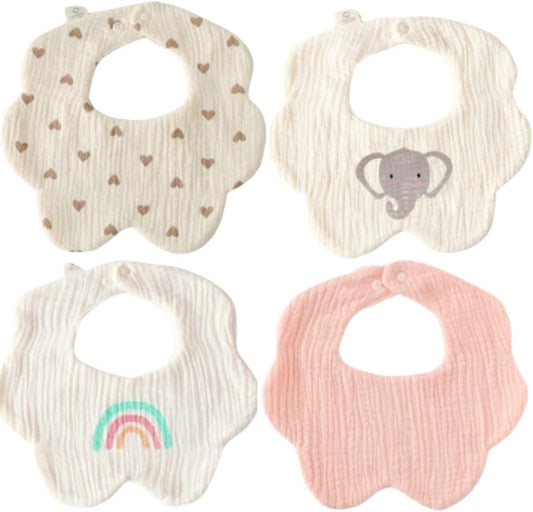 4 Pack Baby Bandana Bibs - Super Absorbent for Drooling & Teething - Soft, Flower Shape (0-24 Months)