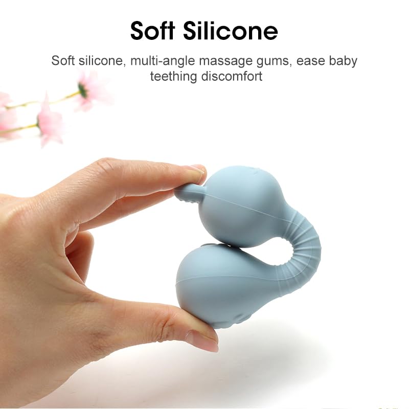 Silicone Rattle Teether for Babies – Soft BPA-Free Teething Toy & Sensory Rattle – 100% Food Grade Silicone, CPC Certified – Soothing Relief for Infants & Toddlers (Rabbit - Blue)