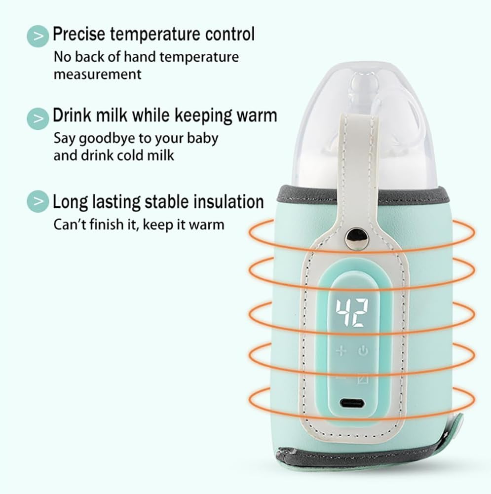 Baby Bottle Keep Warmer,Portable Travel Mug Milk Heater Thermostatic Bottle Cover Milk Bottle Heating Warmer Multifunction Thermostatic Bottle Sleeve with Tpye-E Cable for Coffee Tea,Pink