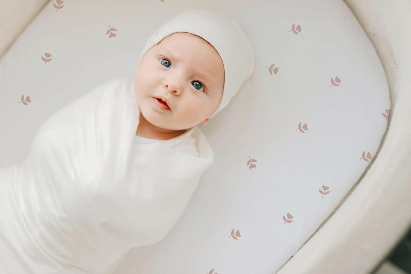 Ely’s & Co. Bassinet Sheets, Baby Girl Fitted Bassinet Mattress Sheet Set - 2 Pack, 100% Jersey Knit Cotton, fits Oval, Hourglass and Rectangle Bassinet Mattress, Pink Tulip, 32”x16”x3”