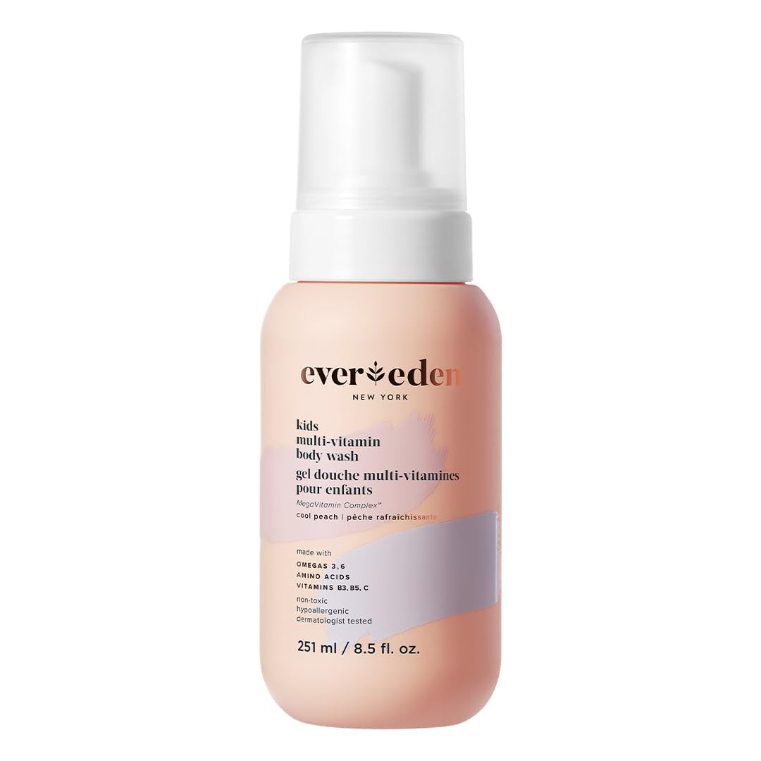 Evereden Multi-Vitamin Kids Body Wash Cool Peach: Gentle Body Wash Sensitive Skin Nourishment & Hydration Formula | Clean Non-Toxic for Kids | 8.5 fl oz.