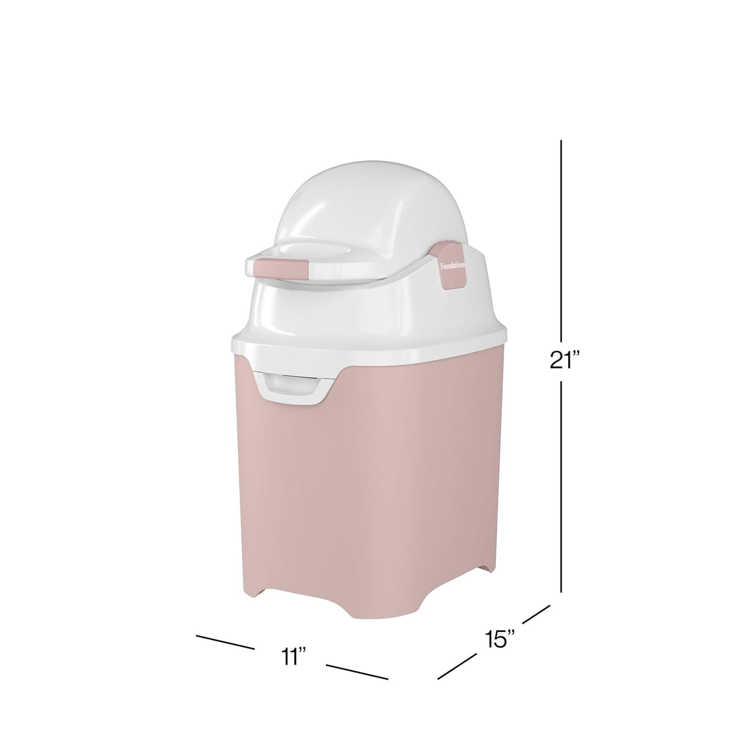 Foundations Mini Diaper Pail with Airtight Lid - Durable & Odorless Diaper Disposal, Large Capacity, Holds up to 30 Newborn Diapers, Refill with Any Bags - Pink