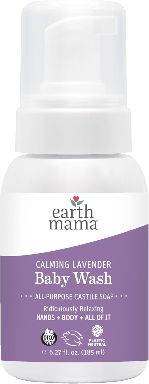Earth Mama Calming Lavender Baby Wash Liquid Foaming Hand Soap, Organic All-Purpose Lavender Body Wash for Sensitive Skin, Castile Soap with Coconut Oil, Shea Butter, & Calendula