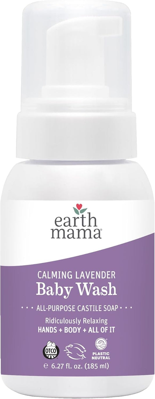 Earth Mama Calming Lavender Baby Wash Liquid Foaming Hand Soap, Organic All-Purpose Lavender Body Wash for Sensitive Skin, Castile Soap with Coconut Oil, Shea Butter, & Calendula