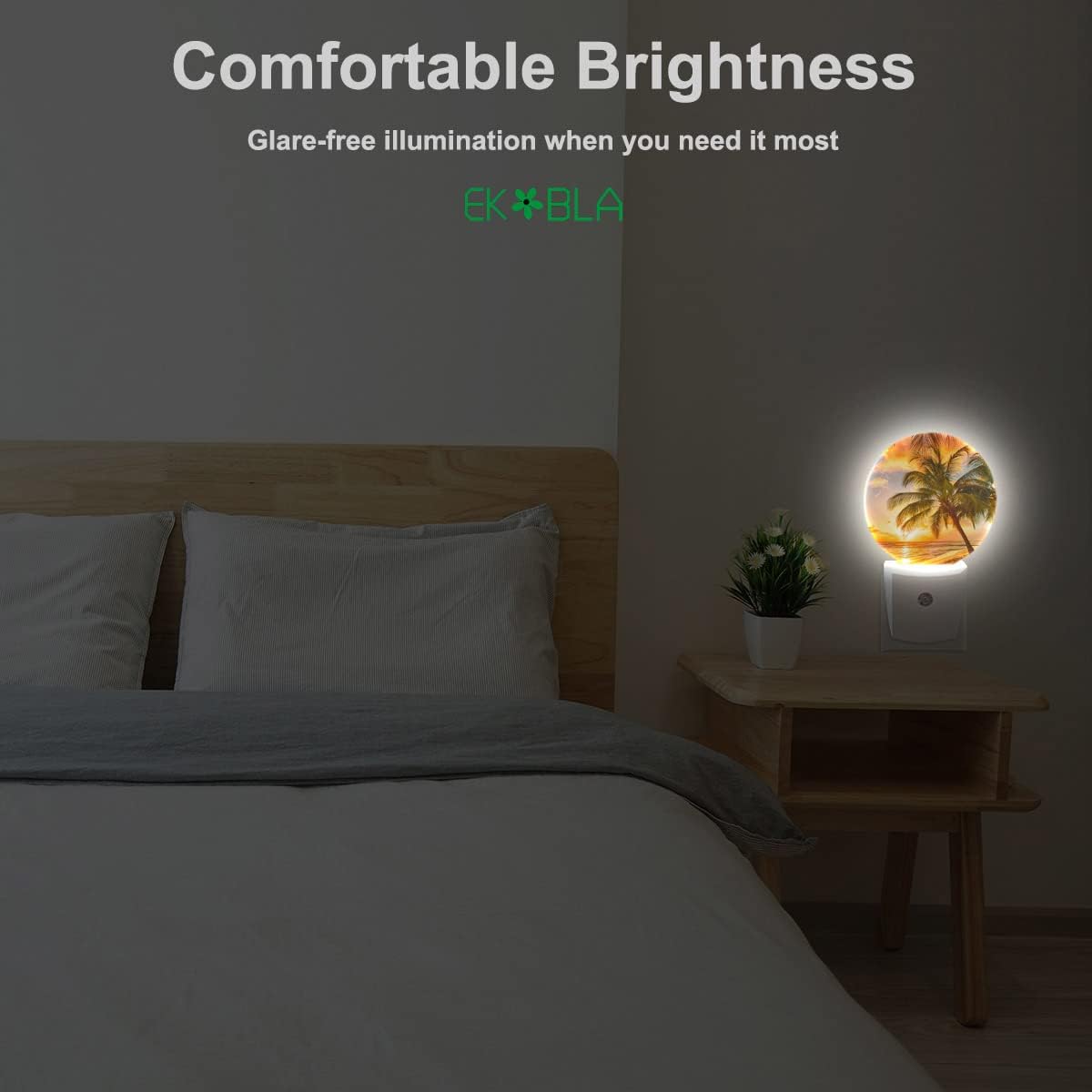 EKOBLA Sunset Beach Night Light Summer Seaside Palm Tree Coastal Plug-in Nightlights Home Auto Sensor LED Dusk to Dawn Light for Bedroom Bathroom Kitchen Corridor