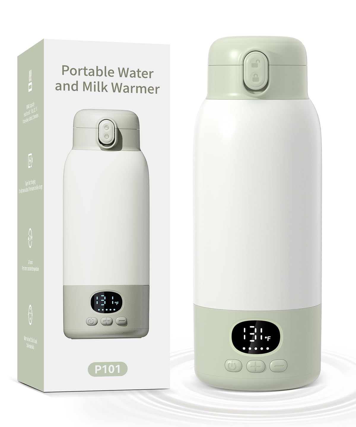 Portable Bottle Warmer 17oz Bottle Warmer for Breast Milk Formula & Water, Fast Heating, Long Battery Life & Large Capacity, Suitable for Baby Outdoor Travel Green