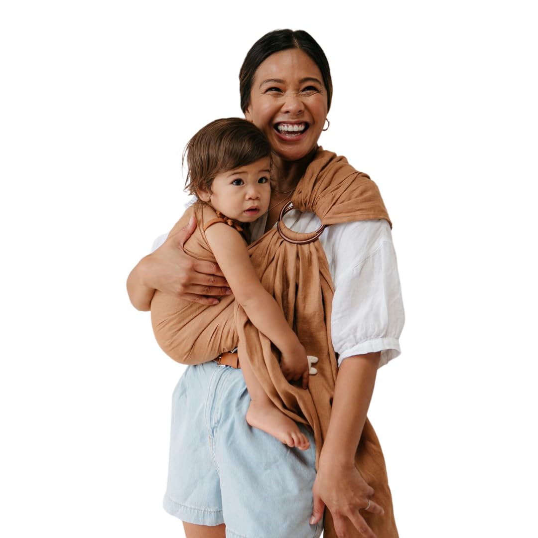 WildBird - Ring Sling Baby Carrier - Newborn to Up to 35 lbs - for Moms, Dads & Caregivers - 100% Natural European Linen Fibers - Versatile & Adjustable - 90” Size - Willow Fabric & Black Ring