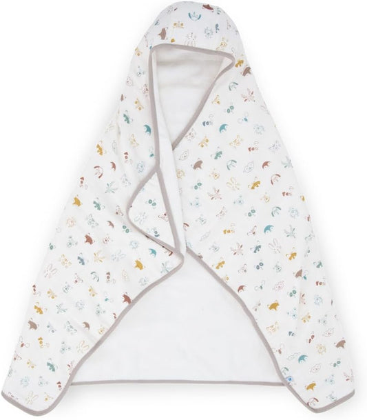 Little Unicorn Premium Hooded Bath Towel| Absorbent Cotton & Terry Blend | Larger Size, 1-6 Years (Animal Crowd)