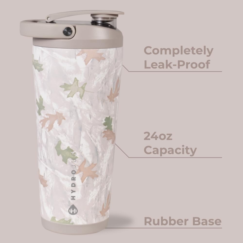 HydroJug 24 oz New Stainless Steel Shaker – Insulated, Leakproof, BPA-Free with Silent Mixing Grate – No Clumps, No Noise – Premium Shaker for Fitness, Sports & Everyday Use, Camo