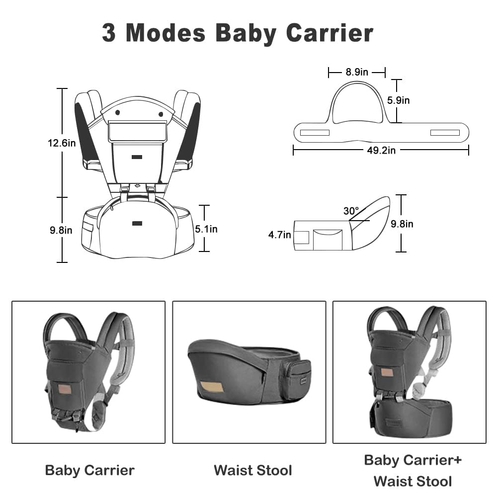 Baby Carrier Newborn to Toddler - Multifunctional 6-in-1 Ergonomic All Positions Baby Carrier with Hip Seat, Face-in & Face-Out Front and Back Carry Holder Backpack for Infant Child Toddler 7-40 lbs