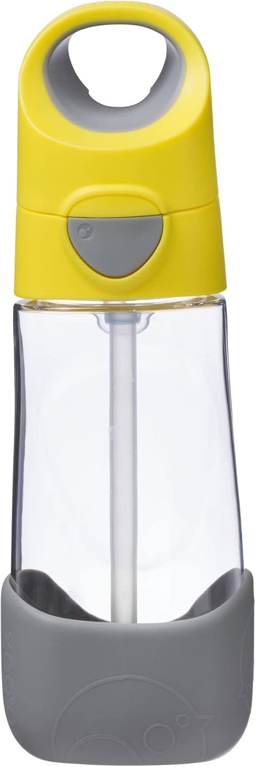 b.box Kids Water Bottle – Tritan Toddler Drink Bottle with Straw for School, Daycare, Travel w/Easy-Grip Triangular Design, Leak Proof Lid & Handle, BPA Free, Dishwasher Safe (Lemon Sherbet)