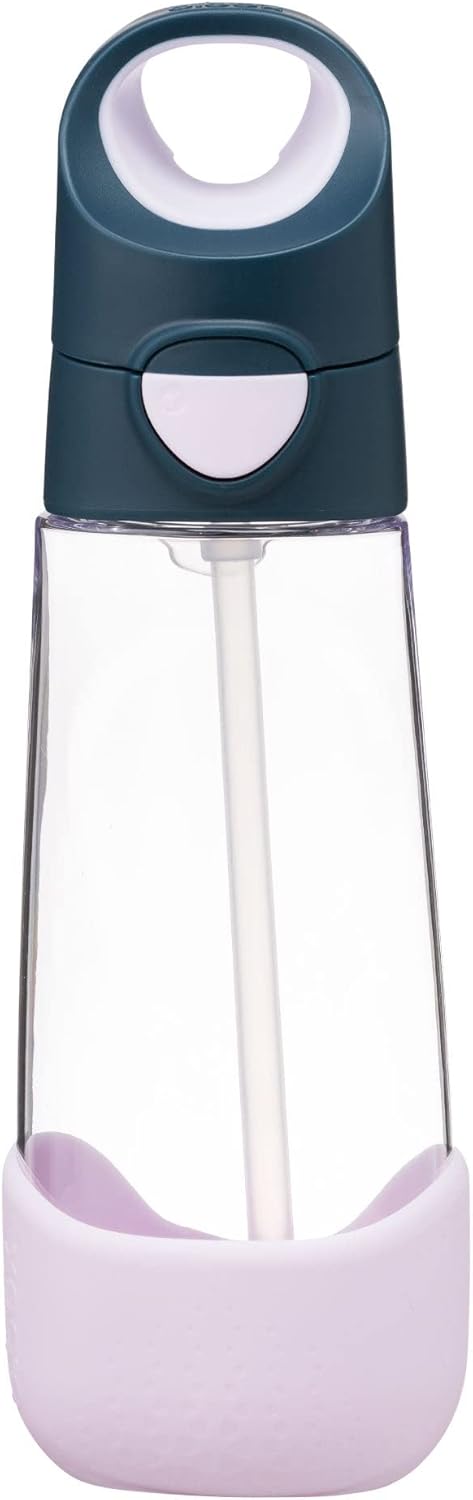 b.box Kids Water Bottle – 20oz Tritan Toddler Drink Bottle with Straw for School, Daycare, Travel w/Easy-Grip Triangular Design, Leak Proof Lid & Handle, BPA Free, Dishwasher Safe (Indigo Rose)