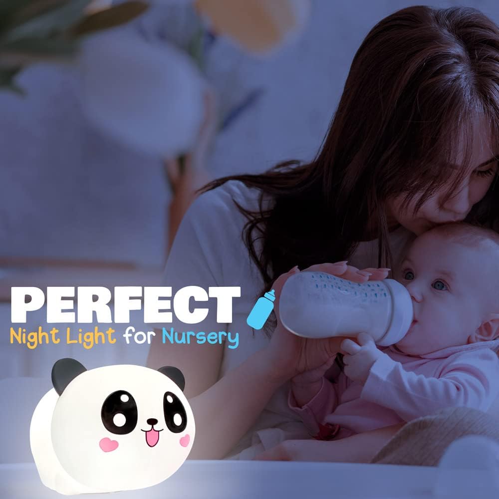 AULTRA Night Light for Kids – 16 Color USB Rechargeable Panda Lamp for Baby Nursery, Soft Silicone Night Light, 2 Brightness Levels, 10-Hour Use, Squishy Puppy Gift for Boys & Girls