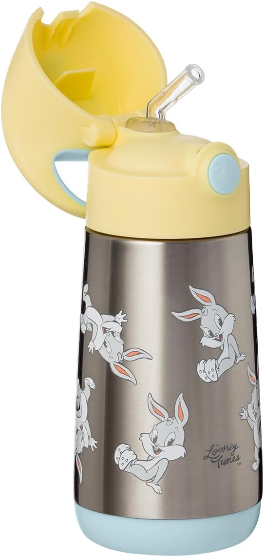 Looney Tunes by b.box 12 oz Insulated Kids Water Bottle: Keeps Drinks Cold up to 8 Hours, Warm up to 6 Hours. Triple Wall Stainless Steel Kids Drink Bottle w/Free Flow Silicone Straw Top