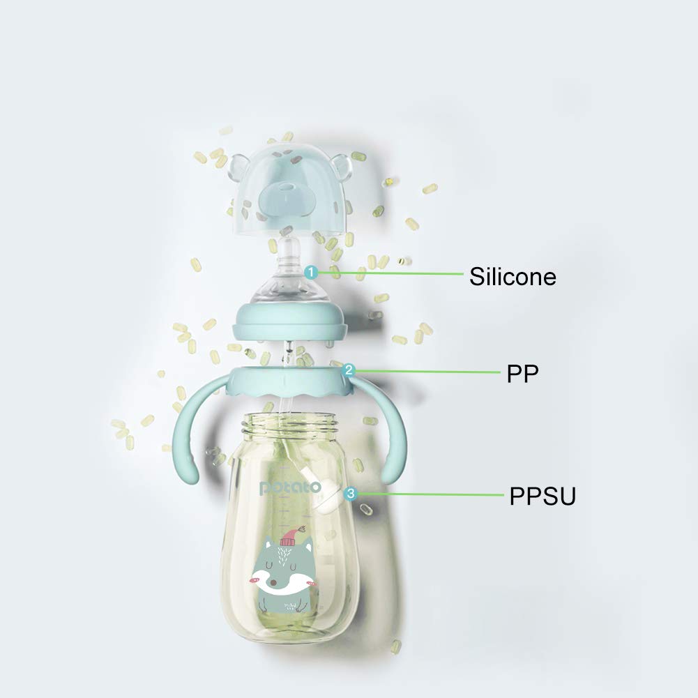 POTATO Baby Bottles PPSU Baby Feeding Bottle 10 oz Anti-Colic Bottles with Silicone Nipples Breastfeeding Bottles for Babies & Toddlers - Blue
