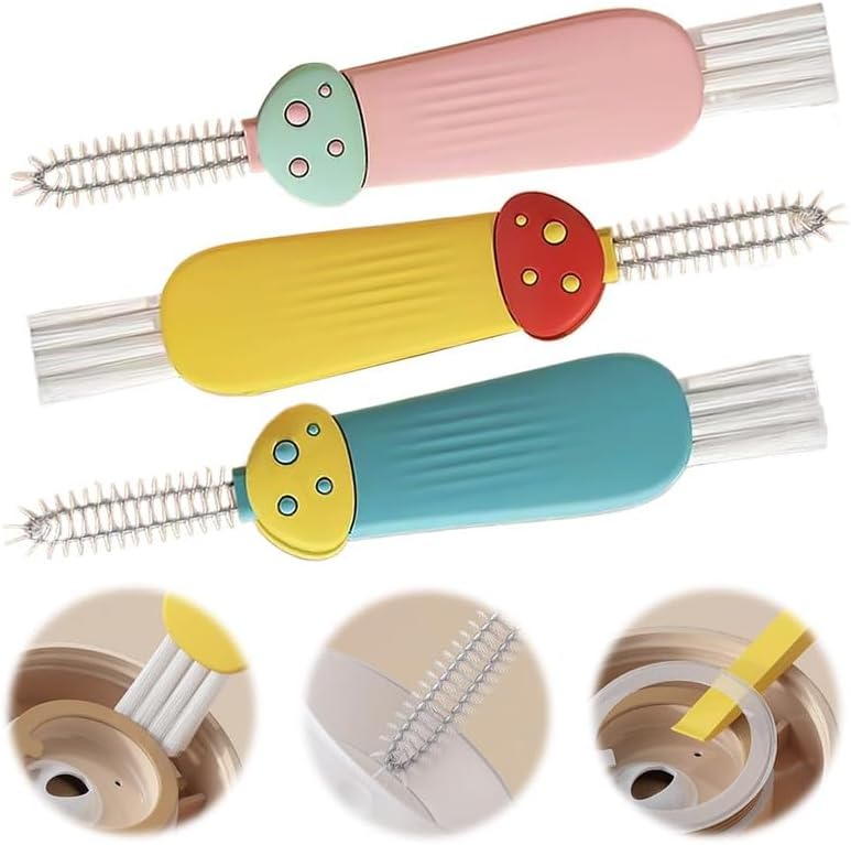 3 in 1 Cup Lid Cleaning Brush, 2024 New Crevice Cleaning Brush Set for Baby Bottle Gap Tight Spaces Cup, 3 in 1 Multifunctional Cleaning Brush Portable Cup Lid Cleaner with Brush(D)