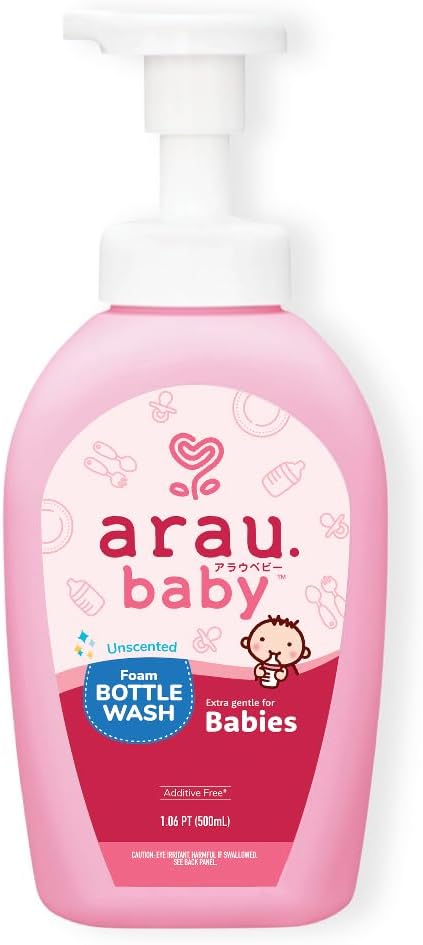 Arau Baby Unscented Foam Bottle Wash, Natural Plant Based Baby Bottle & Dish Soap, No Artificial Fragrance or Additives, Gentle for Washing Bottles, Pacifiers and Toys, Easy Rinse, 15.21 Fl Oz