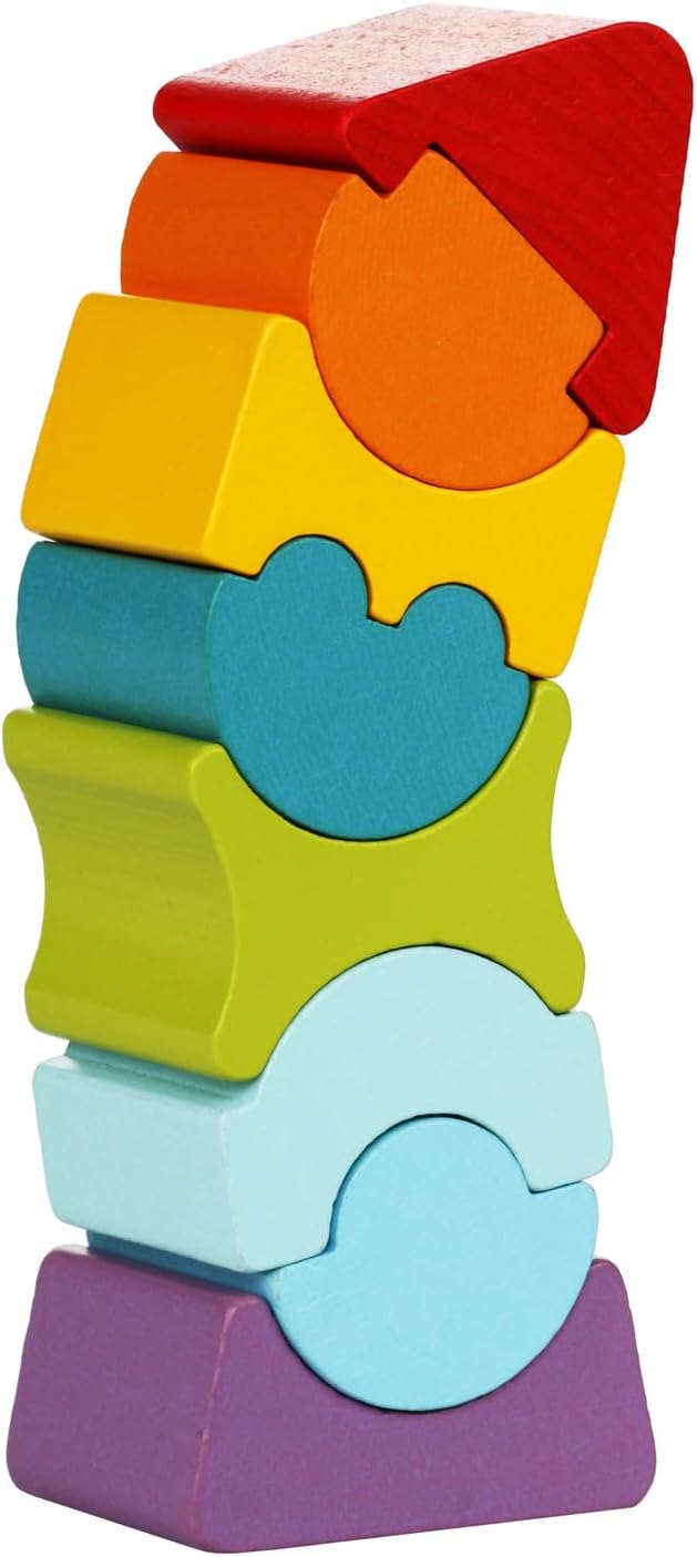 CUBIKA Flexible Tower Wooden Toy– Montessori Puzzle for Toddlers Ages 3+– Size and Shape Sorting Kids Stacking Toy– FSC-Certified Wood, German Water-Based Paints, Travel-Friendly