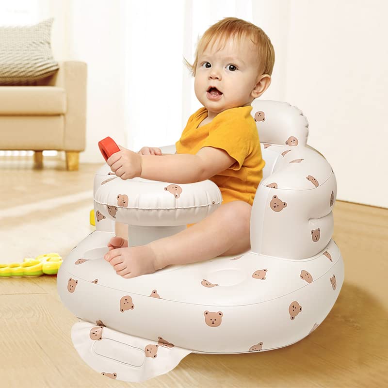 Inflatable sit up Chair for Babies 3-36 Months, Inflatable Baby Chair with Tray，Infant Back Support Sofa with Built in Air Pump for Inside and Outside (Brown Bear)