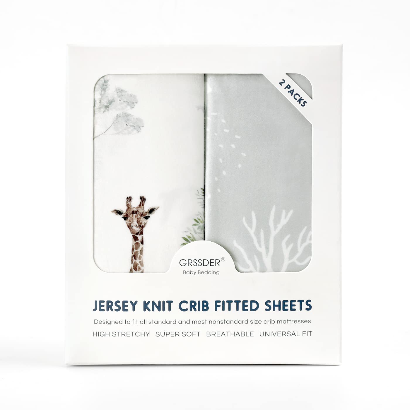 GRSSDER Stretch Ultra Soft Jersey Knit Fitted Crib Sheets Set 2 Pack，Fit All Standard Crib Mattress Pads Safe and Snug, Crib Fitted Sheet for Boys and Girls, Pretty African Savannah Animals Pattern