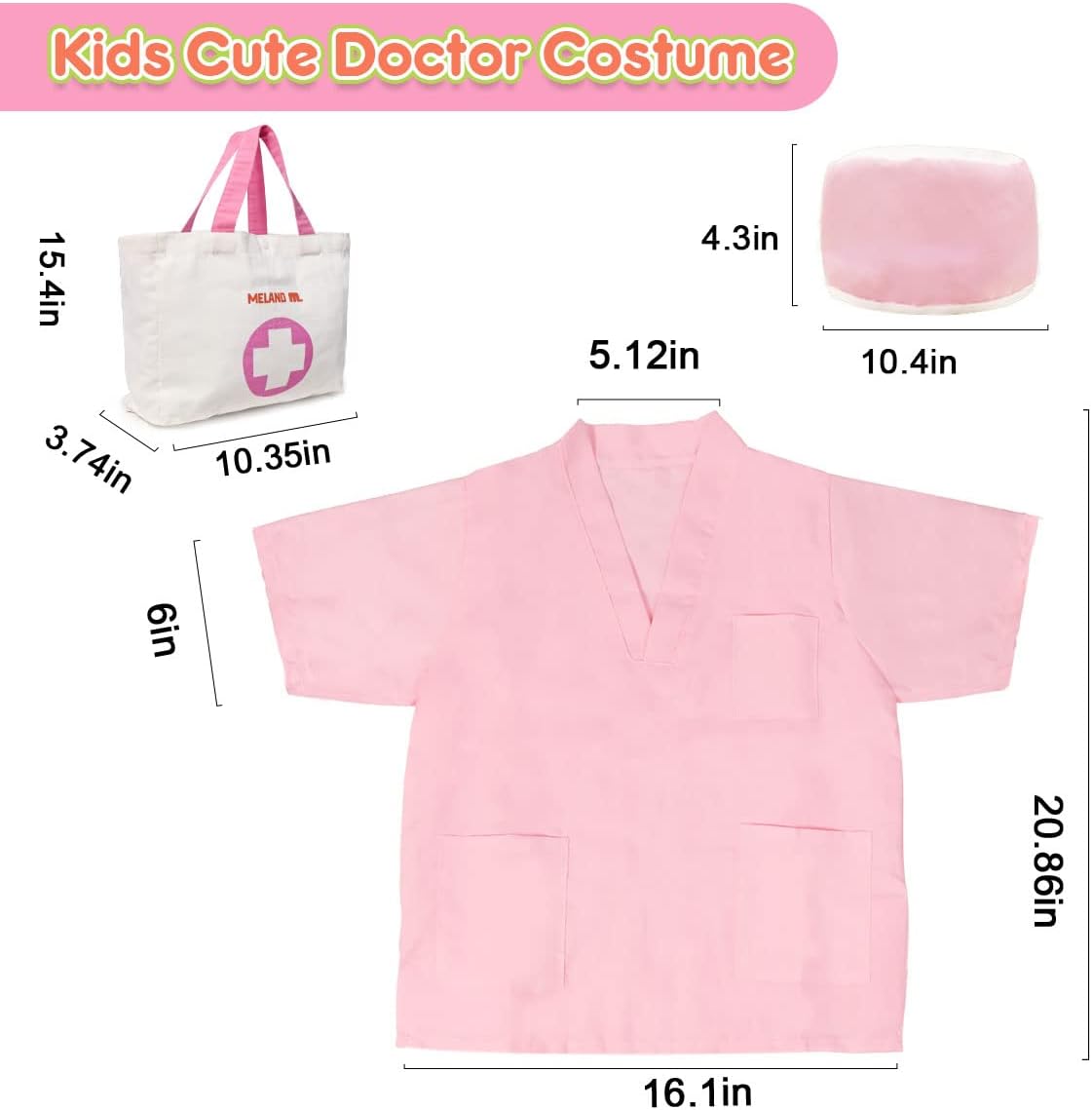 Meland Toy Doctor Kit for Girls, Pretend Play Toy Doctor Set with Dog , Carrying Bag, Stethoscope & Dress Up Costume Gift for Kids Toddlers Ages 3 4 5 6 Year Old for Role Play