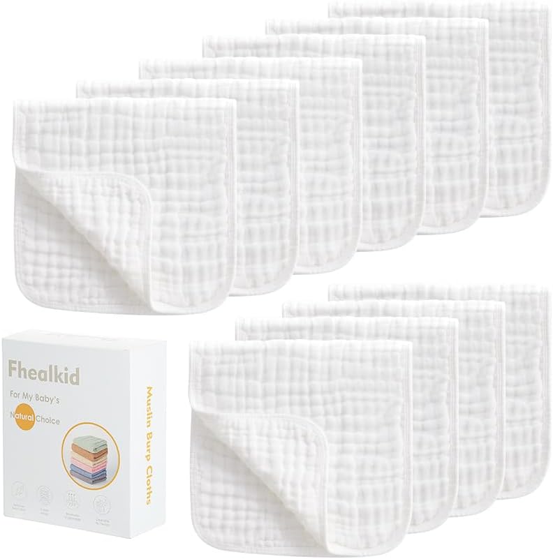 Muslin Burp Cloths Sets Newborn Baby Boy Essentials Must Haves 100% Cotton 10 Pack 22" X 10",6-Layer Baby Bibs & Burp Cloths for Baby Drool and Messes - Soft, Safe & Gentle for Boys & Girls Multi