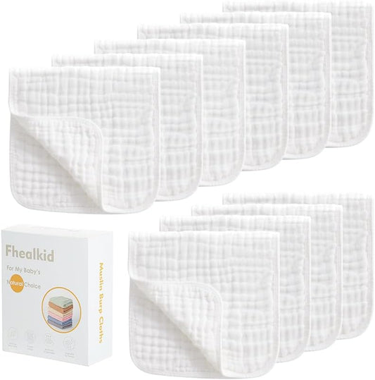 Muslin Burp Cloths Sets Newborn Baby Boy Essentials Must Haves 100% Cotton 10 Pack 22" X 10",6-Layer Baby Bibs & Burp Cloths for Baby Drool and Messes - Soft, Safe & Gentle for Boys & Girls Multi