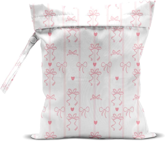 Wet Bag for Swimsuit, Beach Travel Essentials Wet Dry Bag, for Sunscreen Toiletry Dirty Clothes Yoga Gym Diaper, Friends Summer Beach Vacation Gifts. Bow Stripes