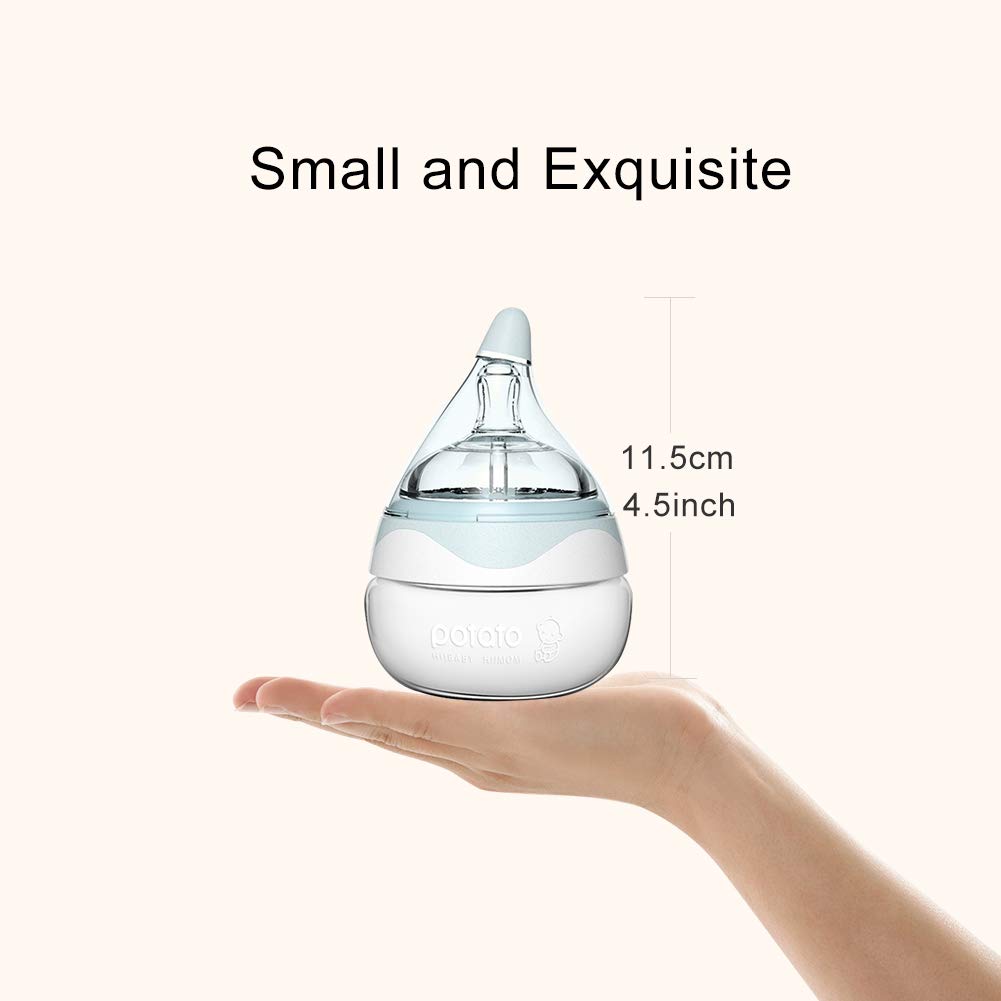 POTATO Glass Baby Bottles for Newborn Babies, Anti Colic Breastfeeding Bottle with Wide Neck, Slow Flow, 2pack, 2.5oz, Blue