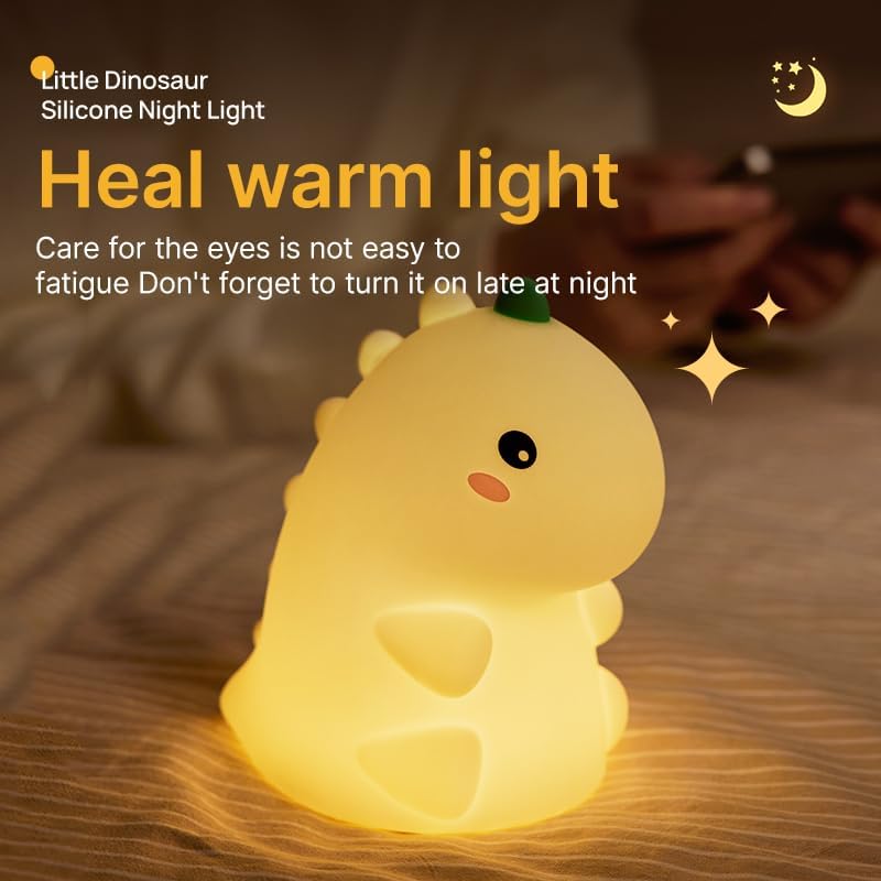LED Dinosaur Night Light, 3 Level Dimmable Nursery Decor, Cute Lamp Silicone Squishy Light, Rechargeable Bedside Touch Lamp for Breastfeeding Toddler Baby Kids Decor