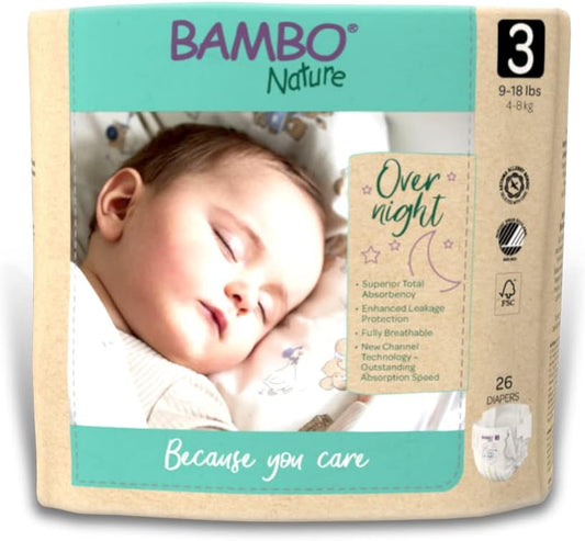 Bambo Nature Hypoallergenic Overnight Baby Diapers, Eco-Labelled Overnight Diapers, Totally Chlorine-Free, Skin Friendly, Super Absorbent - Size 3 (26 Count)