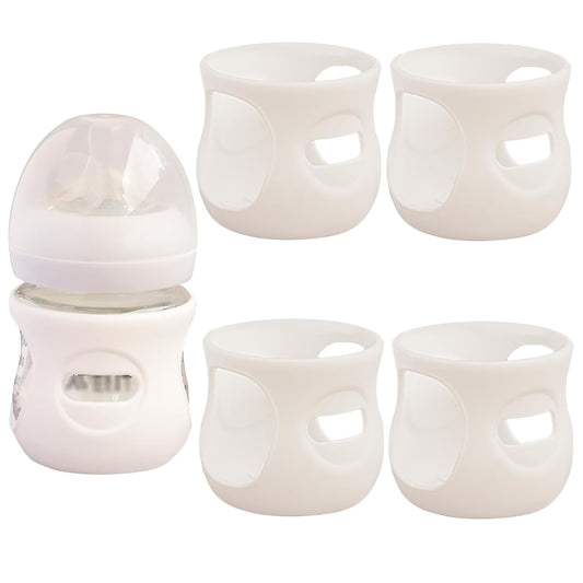 4 Pack Silicone Sleeves for Avent Natural Glass Baby Bottles, Anti Breakage Bottle Holder, Compatible with Philips Avent Glass Natural Baby Bottles (4 White, 4 OZ)