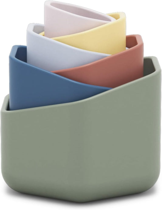 Lalo Stacking Cups - Baby and Toddler Nesting Cups for Bath Time, 6 with Openings - Non-Toxic, BPA-Free Silicone Bath Toy, Easy to Clean for 6 Months and Up - Sage