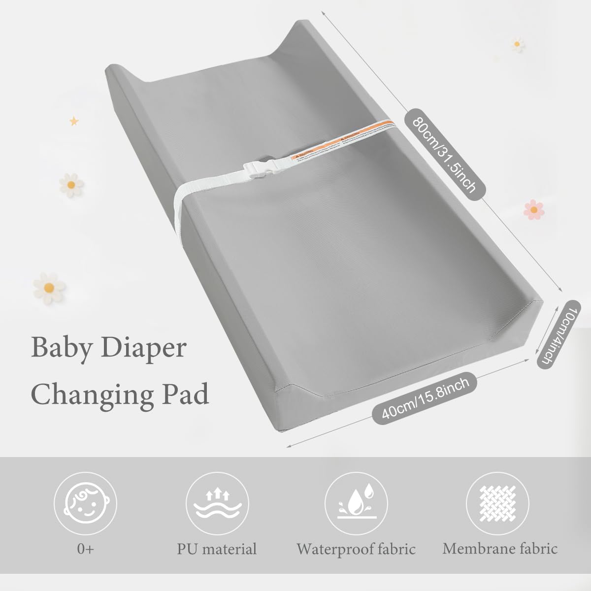 Baby Changing Pad, Waterproof & Wipeable Vegan Leather Diaper Changing Mat 31" x 16", Comfortable Soft Standard Size Infant Diaper Mat for Dresser and Table, Taupe (Grey)