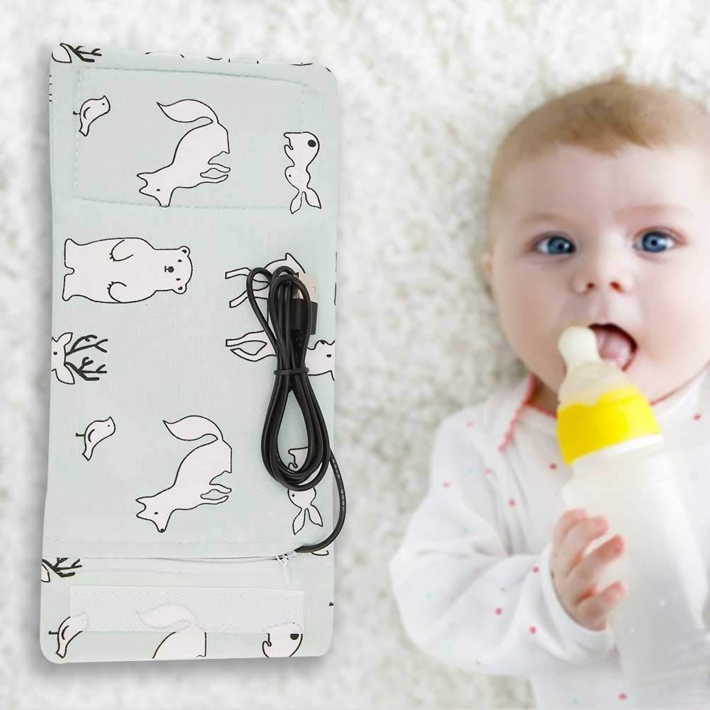 USB Baby Feeding Bottle Warmer Portable Cartoon Milk Bottle Travel Heater Portable Milk Bottle Heating Warmer for Home Outdoors Travel(Bear)