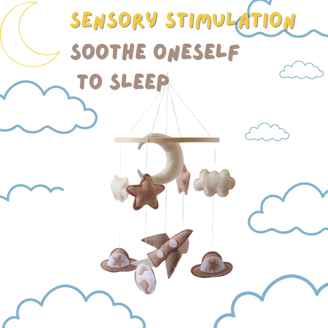 GOODMOM Adventure Sky Wooden Crib Mobile – Handcrafted Baby Mobile with Airplane, Earth & Spaceship Elements, Beige & Brown Nursery Décor, Perfect Gift for Newborns & Baby Showers (Airplane)
