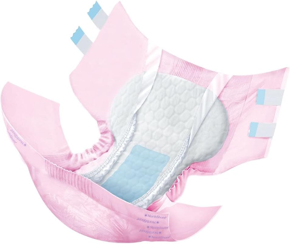 NorthShore MegaMax Adult Overnight Diapers, 12-Hour Tab-Style, Medium, 10 Count Bag, Pink, 32-44 inches, Unisex Incontinence Underwear