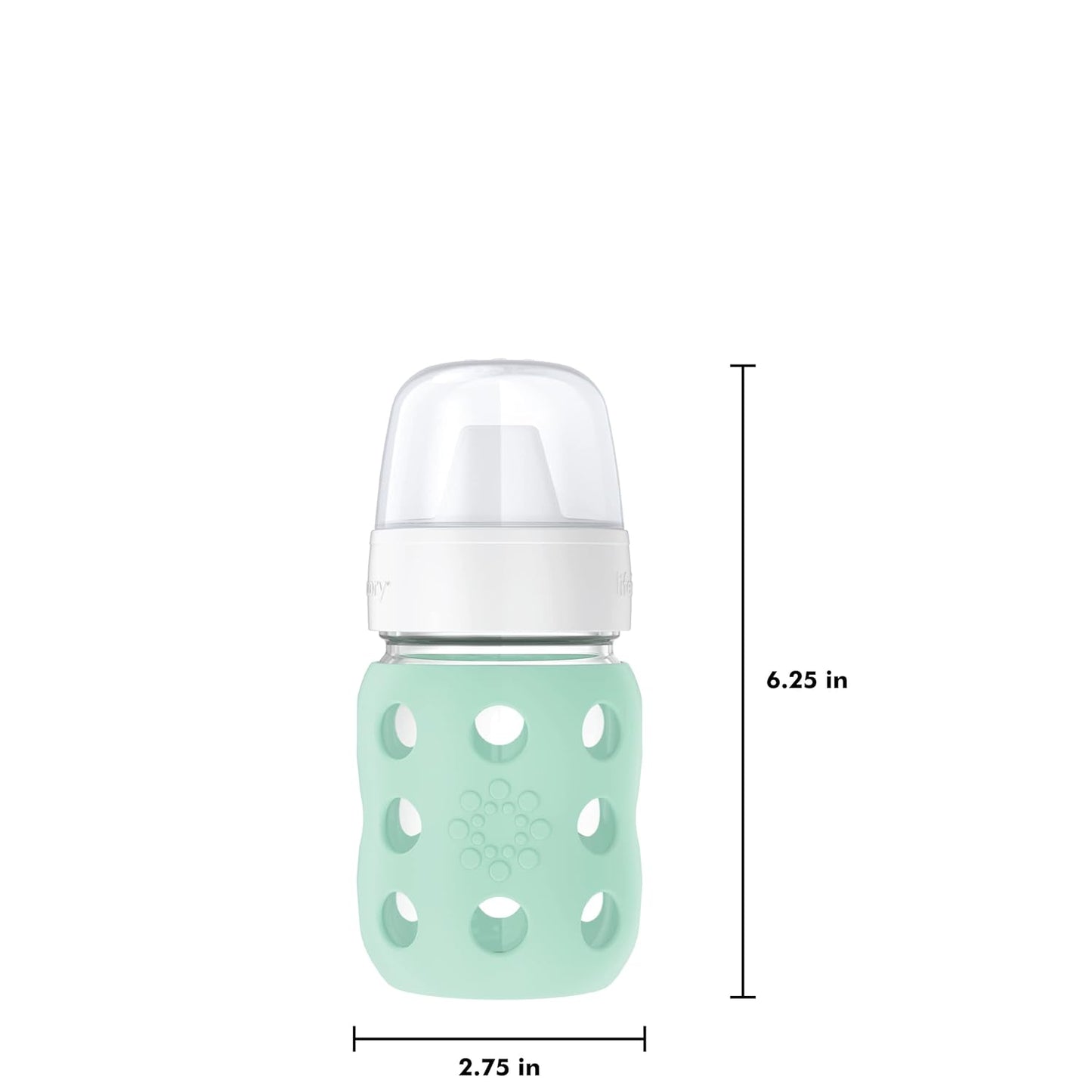 Lifefactory 8-Ounce Wide Neck Glass Baby Bottle with Protective Silicone Sleeve and Hard Sippy Spout, Mint (LG2221WMI4)
