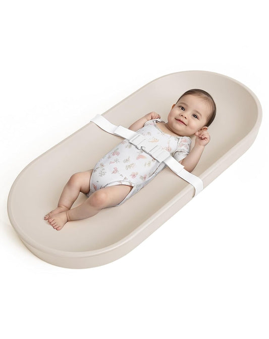 COMOMY Baby Changing Pad for Dresser - Wipeable Changing Pad with Restraining Belt, Waterproof, Soft, Lightweight and Portable, Easy to Clean for On The Go Diaper Change, Oatmeal-Colored