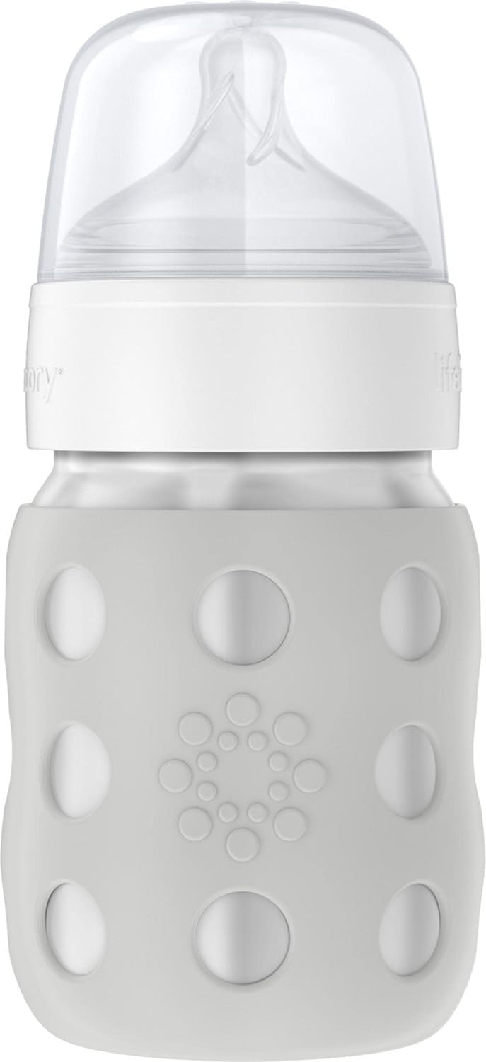 Lifefactory 8-Ounce Stainless-Steel Vacuum-Insulated Wide-Neck Baby Bottle with Stage 2 Nipple (3-6 Months) Stone Gray (LS2211WCG4)