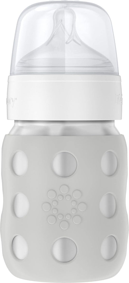 Lifefactory 8-Ounce Stainless-Steel Vacuum-Insulated Wide-Neck Baby Bottle with Stage 2 Nipple (3-6 Months) Stone Gray (LS2211WCG4)