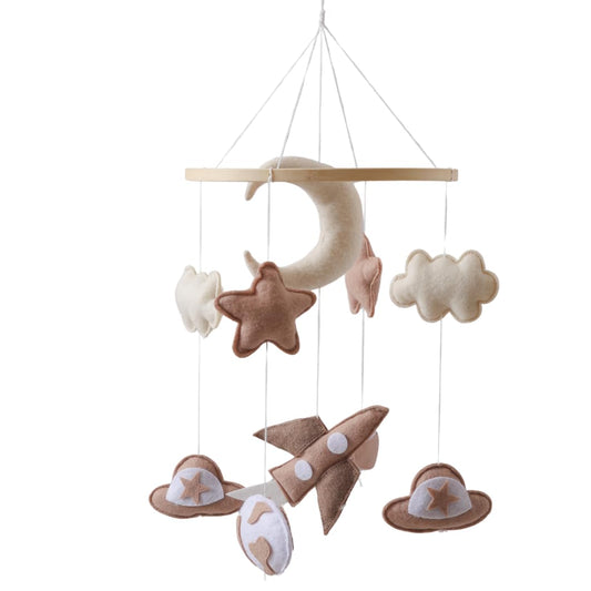 GOODMOM Adventure Sky Wooden Crib Mobile – Handcrafted Baby Mobile with Airplane, Earth & Spaceship Elements, Beige & Brown Nursery Décor, Perfect Gift for Newborns & Baby Showers (Airplane)
