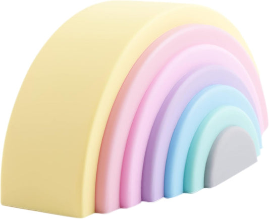 BLUE GINKGO Silicone Rainbow Stacker - Montessori Nesting Puzzle | Kids and Toddler | Stacking Sensory Toys - 7 Layers (Pastel)