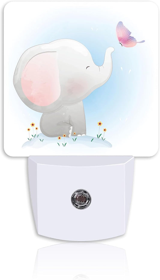 Cute Baby Elephant Play Butterfly Night Light Plug into Wall with Dusk to Dawn Sensor Energy Efficient LED Nightlight for Women Girls Boys Room Decor,Hallway,Kitchen,Bathroom,Nursery,Stairs