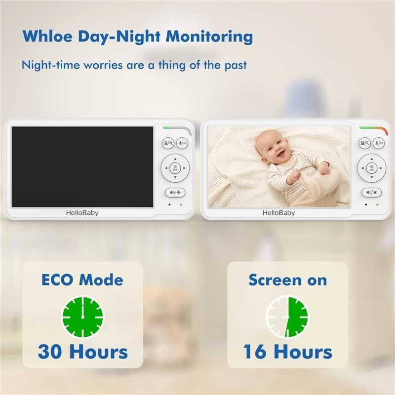 HelloBaby Baby Monitor with 2 Cameras, World First 6" IPS Split Screen, Display and Double Cameras, No WiFi, 30H Battery, 2-Way Audio, Pan-Tilt-Zoom, VOX Mode, Night Vision, 8 Lullabies, 1000ft Range