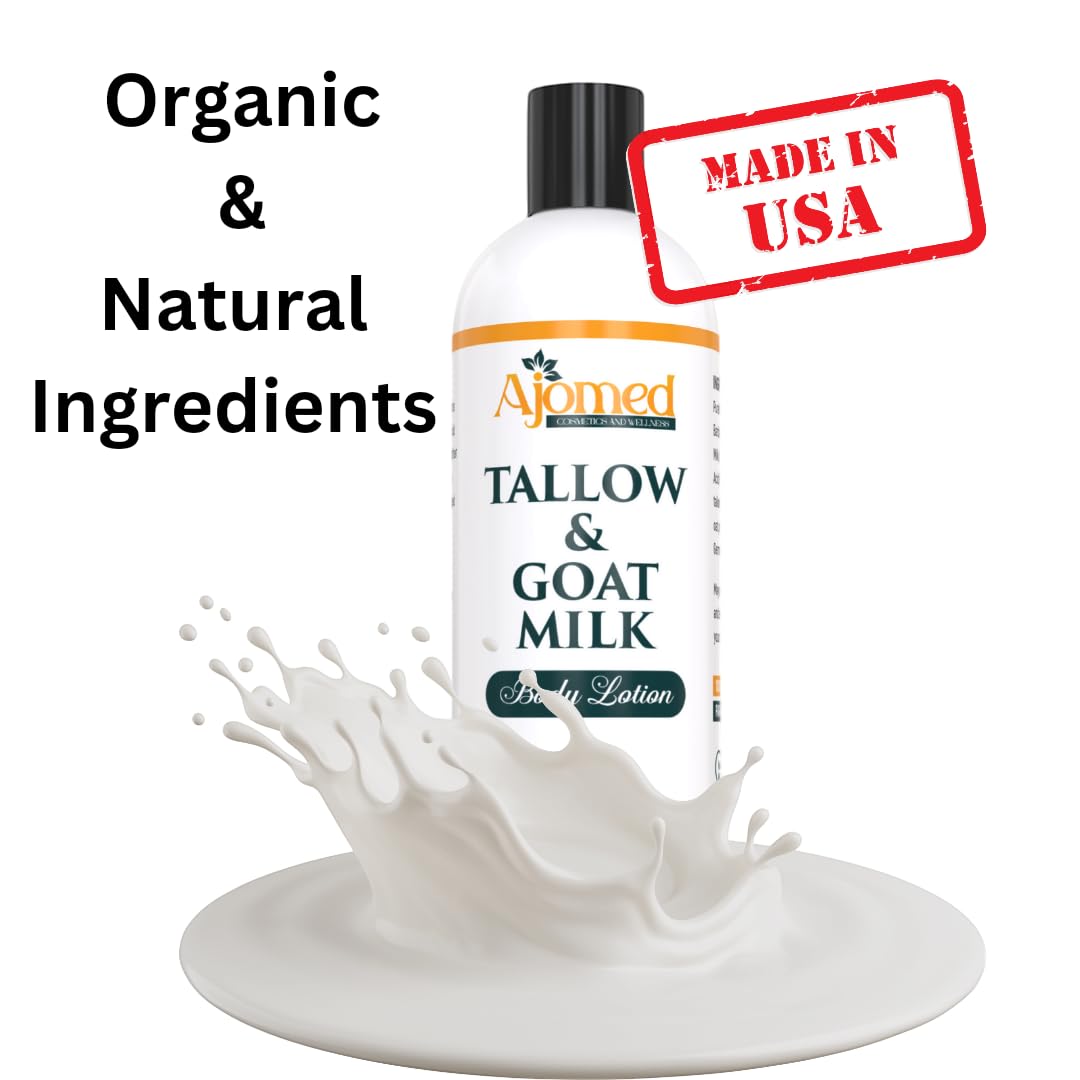 Tallow & Goat Milk Body Lotion for Sensitive Skin, Organic moisturizing Lotion - Soothes Dry skin, Goat Milk face and body Moisturizer - Handmade Tallow for skin cream (12 OZ, Oatmeal & Honey)